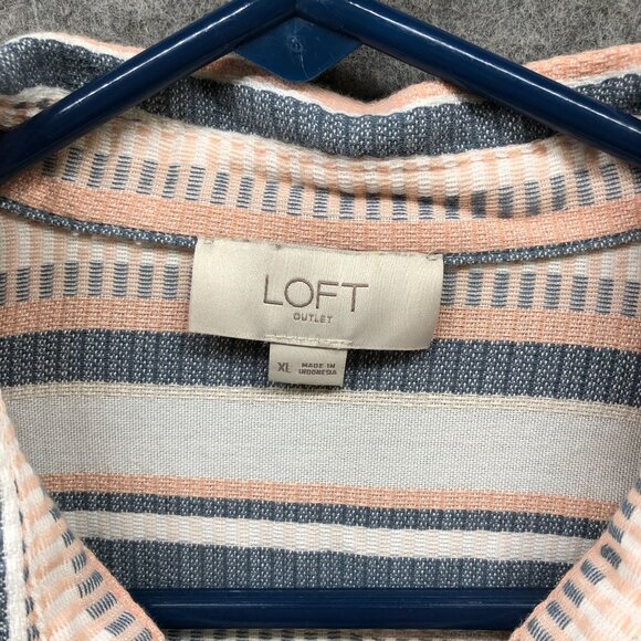 Loft Woven Button Down Shirt Womens XL Striped Multicolor Roll Tab Coastal - Picture 6 of 10